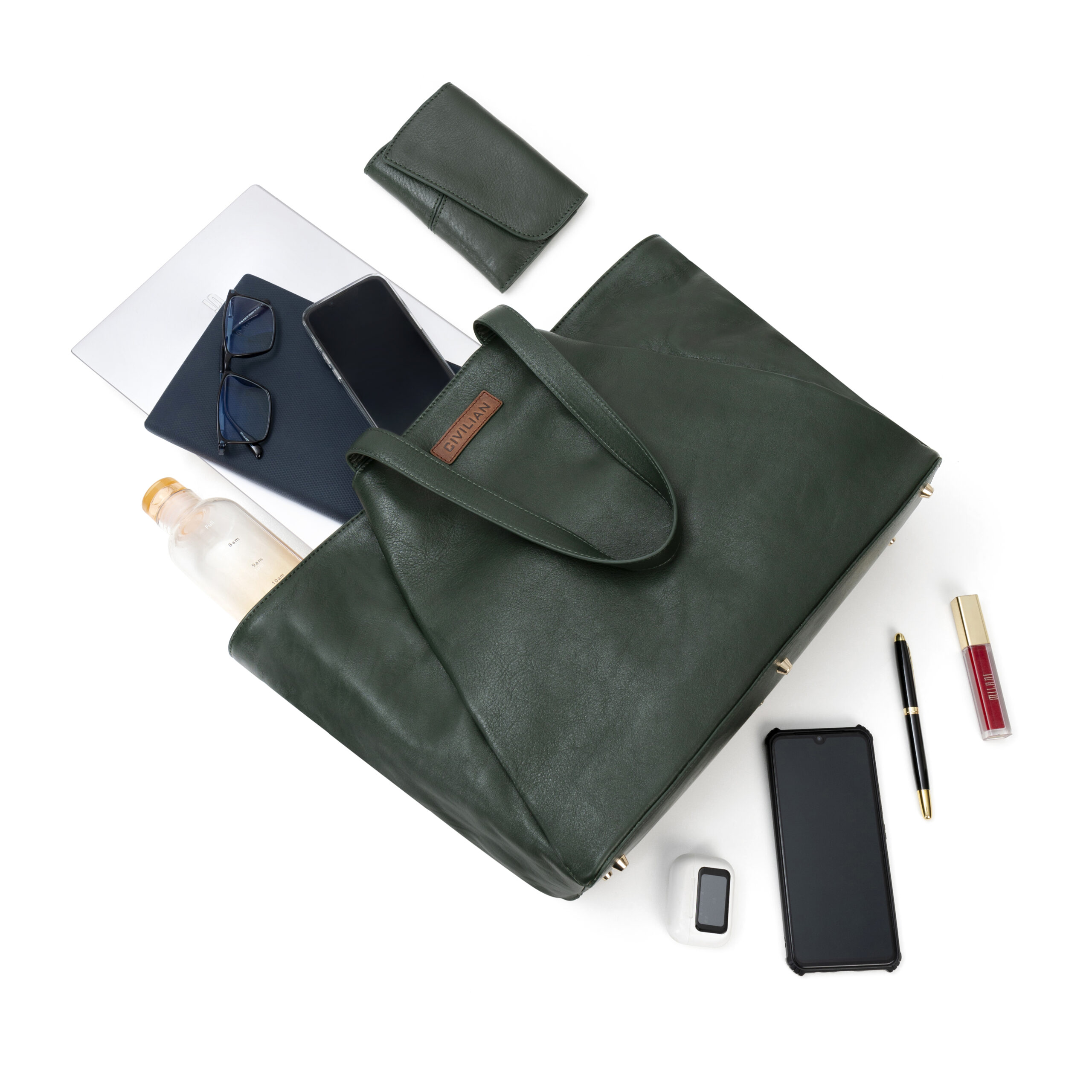 Luxury Leather Tote Bag For Women - Forest Green - Civilian Crafts