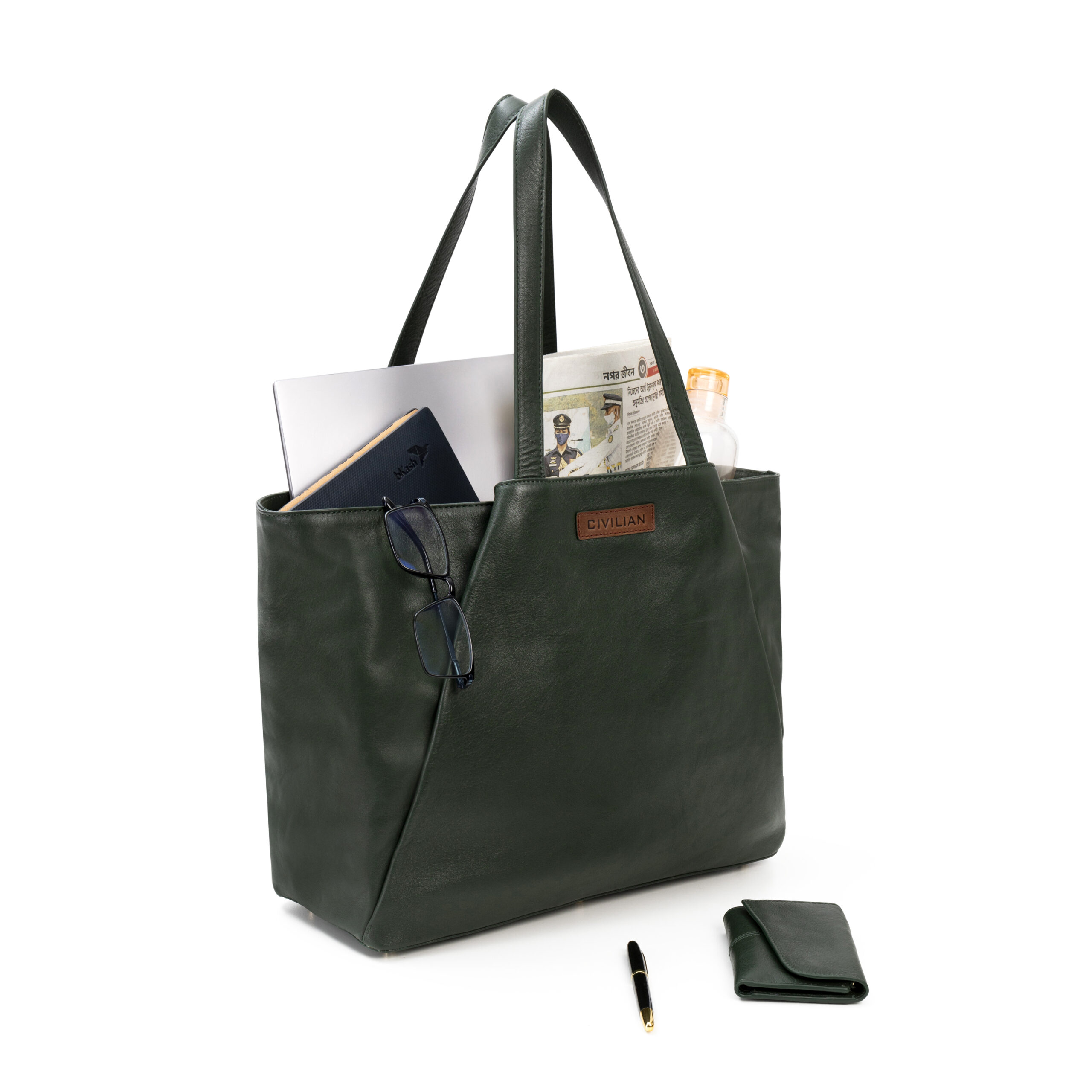 Luxury Leather Tote Bag For Women - Forest Green - Civilian Crafts